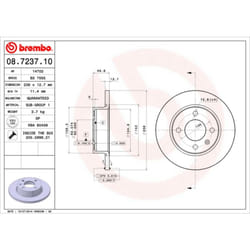 Disque de frein BREMBO 08.7237.10, avant, plein, 1 pièce