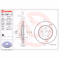 Disque de frein BREMBO 09.7367.14, avant, ventilé , 1 pièce