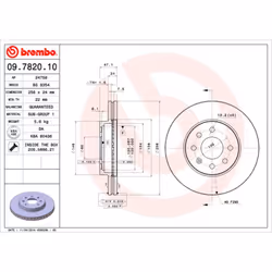 Disque de frein BREMBO 09.7820.10, avant, ventilé , 1 pièce