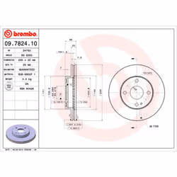 Disque de frein BREMBO 09.7824.10, avant, ventilé , 1 pièce
