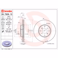 Disque de frein BREMBO 09.7928.10, avant, ventilé , 1 pièce