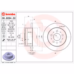 Disque de frein BREMBO 8809450 arrière, plein, 1 pièce