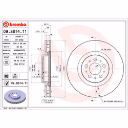 Disque de frein BREMBO 9861411 avant, ventilé, à haute teneur en carbone, 1 pièce
