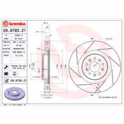 Disque de frein BREMBO 9878021 avant, ventilé, rainuré, à haute teneur en carbone, 1 pièce