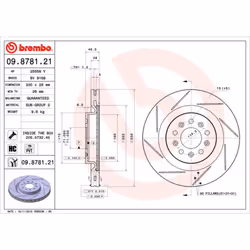 Disque de frein BREMBO 9878121 arrière, ventilé, rainuré, à haute teneur en carbone, 1 pièce
