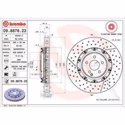 Disque de frein BREMBO 9887823 avant, ventilé, rainuré, à haute teneur en carbone, 1 pièce