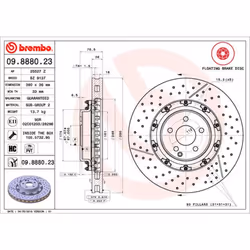 Disque de frein BREMBO 9888023 avant, ventilé, rainuré, à haute teneur en carbone, 1 pièce