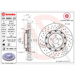 Disque de frein BREMBO 9888023 avant, ventilé, rainuré, à haute teneur en carbone, 1 pièce