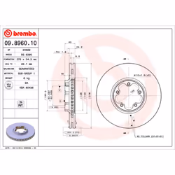 Disque de frein BREMBO 09.8960.10, avant, ventilé , 1 pièce