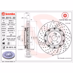 Disque de frein BREMBO 9931333 avant, ventilé, rainuré, à haute teneur en carbone, 1 pièce