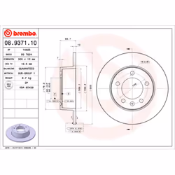 Disque de frein BREMBO 8937110 arrière, plein, 1 pièce