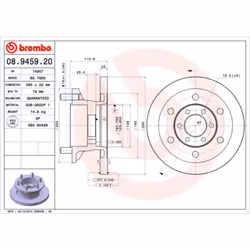 Disque de frein BREMBO 08.9459.20, 1 pièce
