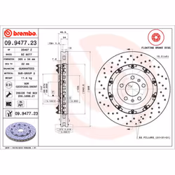Disque de frein BREMBO 9947723 avant, ventilé, à haute teneur en carbone, 1 pièce