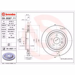Disque de frein BREMBO 9958711 arrière, ventilé, 1 pièce