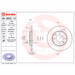 Disque de frein BREMBO 8960210 arrière, plein, 1 pièce