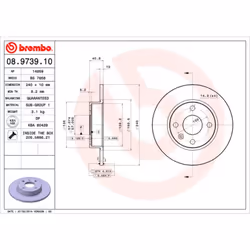 Disque de frein BREMBO 8973910 arrière, plein, 1 pièce