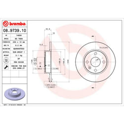 Disque de frein BREMBO 8973910 arrière, plein, 1 pièce