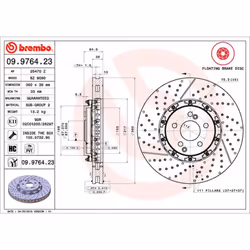 Disque de frein BREMBO 9976423 avant, ventilé, rainuré, à haute teneur en carbone, 1 pièce