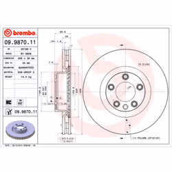 Disque de frein BREMBO 9987011 avant, ventilé, à haute teneur en carbone, 1 pièce