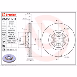 Disque de frein BREMBO 9991111 avant, ventilé, à haute teneur en carbone, 1 pièce