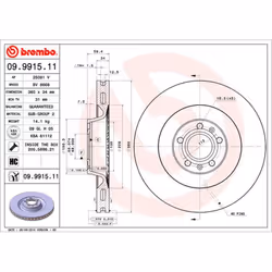 Disque de frein BREMBO 9991511 avant, ventilé, à haute teneur en carbone, 1 pièce