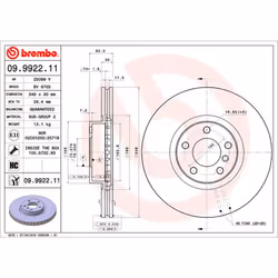 Disque de frein BREMBO 9992211 avant, ventilé, à haute teneur en carbone, 1 pièce
