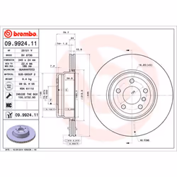 Disque de frein BREMBO 9992411 arrière, ventilé, à haute teneur en carbone, 1 pièce