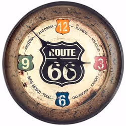 Pendule ronde Route 66 - 52 cm Diam 52 cm En métal Fonctionne avec pile non fournie