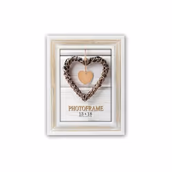 Cadre en bois avec cœur pour une photo de 20 x 30 cm conçu pour être accroché au mur ou posé sur la table.