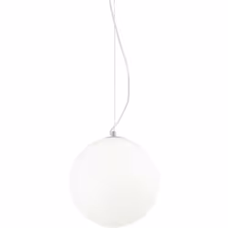 Cadre en métal laqué blanc. Diffuseur en verre blanc soufflé et acide. Suspensions avec câbles en acier avec longueur réglabl ...