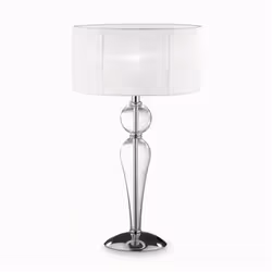 Ideal Lux DUCHESSA TL1 BIG, Transparent, Blanc, Tissu, Verre, Métal, Chambre à coucher, Salon, IP20, E27, 1 ampoule(s)