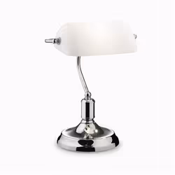 Ideal Lux LAWYER TL1, Chrome, Blanc, Verre, Métal, Chambre à coucher, Étude, IP20, E27, 1 ampoule(s)