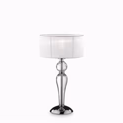 Ideal Lux DUCHESSA TL1 SMALL, Transparent, Blanc, Tissu, Verre, Métal, Chambre à coucher, Salon, IP20, E27, 1 ampoule(s)