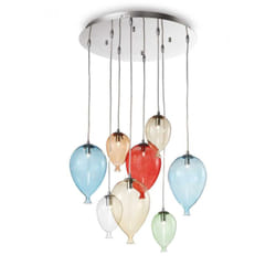Clown - Pendentif en grappe de ballon moyen à 8 lumières multicolore, G9 - Ideal Lux