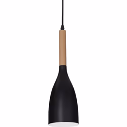 Rose métal et diffuseur fini avec peinture blanche ou noire mat et avec détail bois naturel. Câble en tissu noir Ø 110 x H mi ...