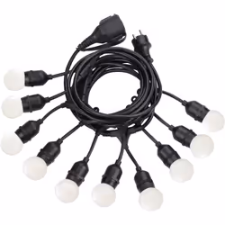 Câble avec porte-lampes et oeillets d'ancrage en matière plastique noire. Fourni avec fiche extérieure. L 605 x H 14 x P 4 cm ...