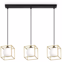 Lingotto chandelier lampe suspension de style decò avec cadre en métal noir mat ou base noir mat et cadre en laiton mat, 3 di ...