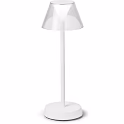 Lampe de table rechargeable avec finition blanc, gris, noir ou café. Base en plastique. Cadre en métal. Diffuser en matière p ...