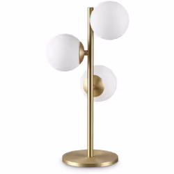 Lampe de table moderne avec cadre en métal laqué noir ou laiton et structure linéaire en section ronde. 3 haut-parleurs en ve ...