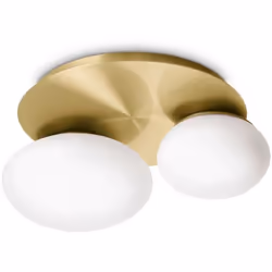 Base en métal enduit ou plaqué en poudre. Diffusers en verre blanc, soufflé et acide. Finitions: laiton blanc ou satin. L 360 ...