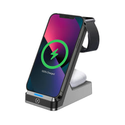 Celly WLSTAND3IN1BK chargeur d'appareils mobiles Caméra Numérique, Manettes de jeu, Écouteurs, Téléphone portable, Chargeur électrique, Smartphone, Smartwatch, Tablette, Montre, Portables Gris Secteur Recharge sans fil Intérieure