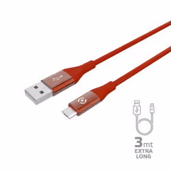 Celly USBMICROCOL3MRD, 3 m, USB A, Micro-USB B, Rouge