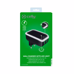 Celly TC2USBLEDBK chargeur d'appareils mobiles Universel Noir, Blanc Secteur Intérieure