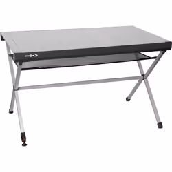 Table en aluminium breveté avec étagère à roulement et cadre pliant spécial de l'assemblage facile. Caractéristiques: • Plan  ...