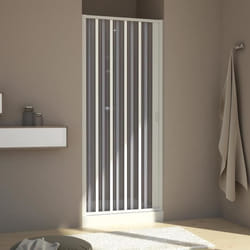 Paroi douche en Plastique pvc modèle Aura - FORTE - Fumé - Pliante - Blanc mat - En niche