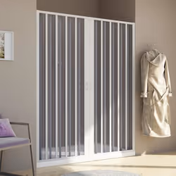 Paroi douche en Plastique pvc modèle Aura - FORTE - Fumé - En niche - Blanc mat - Pliante - Réversible