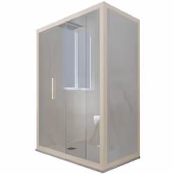 La nouvelle gamme de Cabines douche faites de résine et verre tempré de 6mm c'est strictement MADE IN ITALY. La combinaison i ...