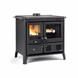 Cuisinière à bois Gardenia 5.0 Steel - Main courante chromée - Côtés ventilés en acier émaillé noir anthracite - Portes, faça ...