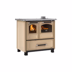 Poele a' bois de cuisine La Nordica Extraflame Family 4,5 cappuccino 7,5 kW 215 m revetement exte'rieur en acier porcelaine