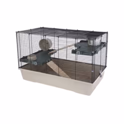 Entierement équipée avec maisonnette, gamelle (120 ml) et roue d'exercice (Ø de 14 cm), cette cage offre suffisamment d'espac ...